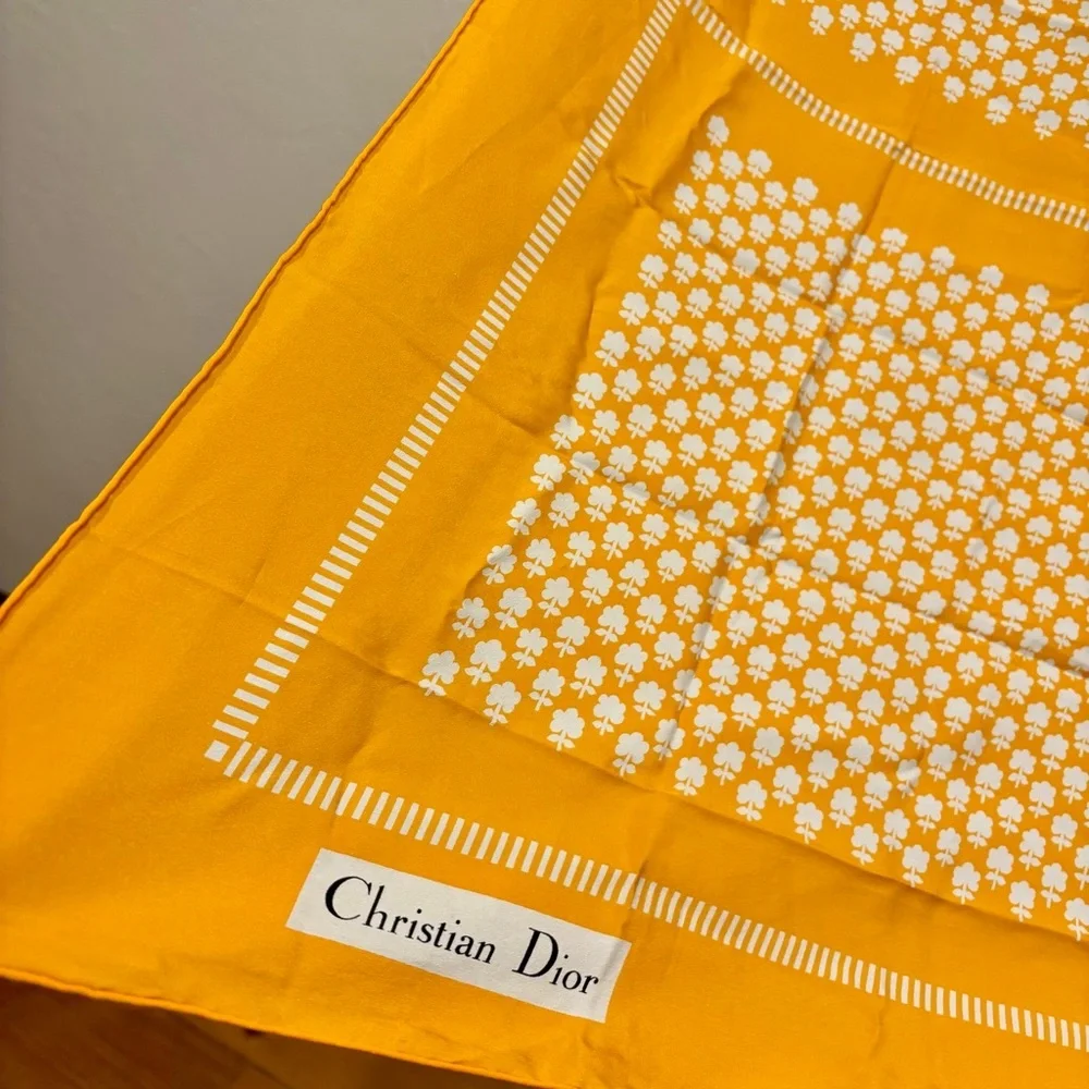 CHRISTIAN DIOR Rare Vintage Christian Dior Golden Silk Scarf 32” Paris Made